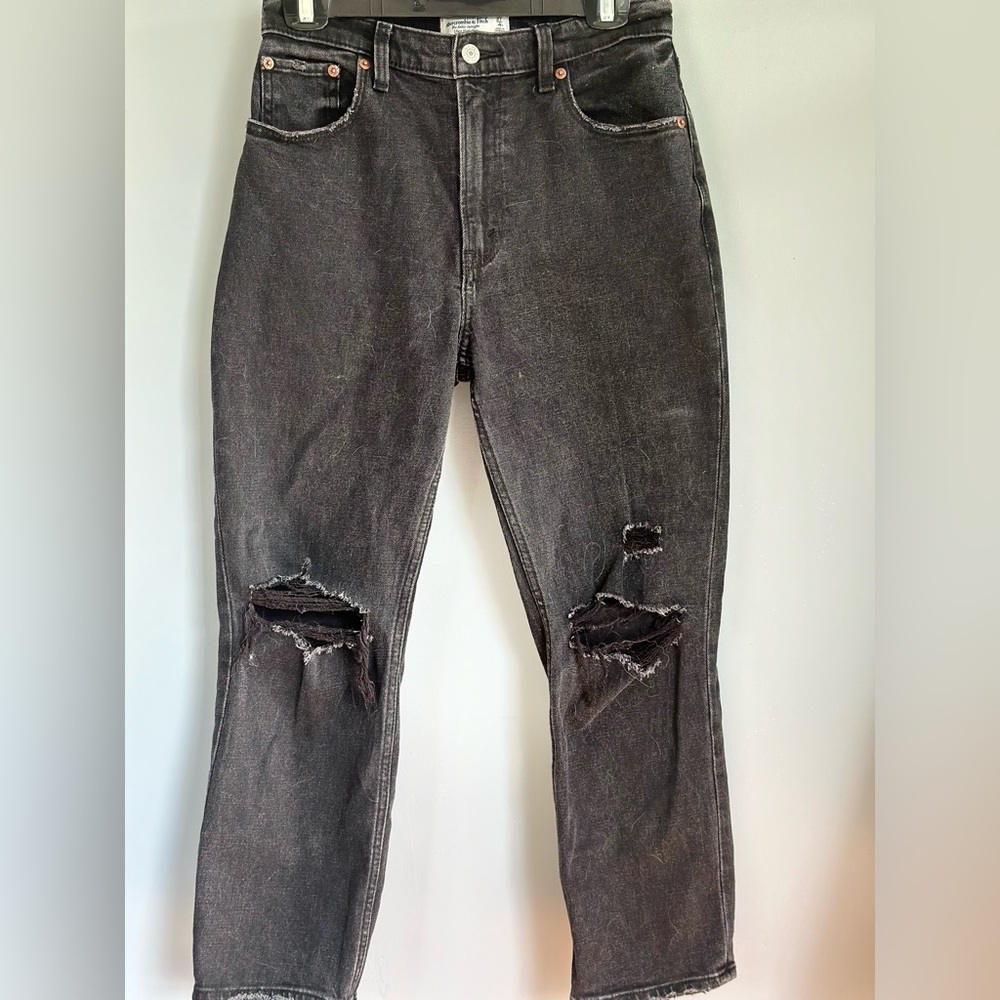 Abercrombie & Fitch Washed Black Straight Leg Ripped Jeans